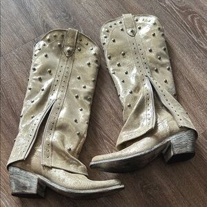 LIBERTY Black Metallic Gold Studded Heeled Boots